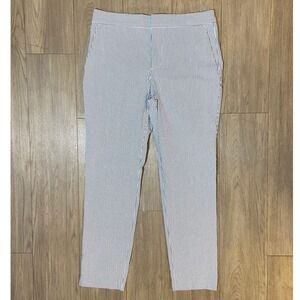 Zara Blue White Striped Slim Ankle Pants Womens Size 4 Cotton Blend Trousers